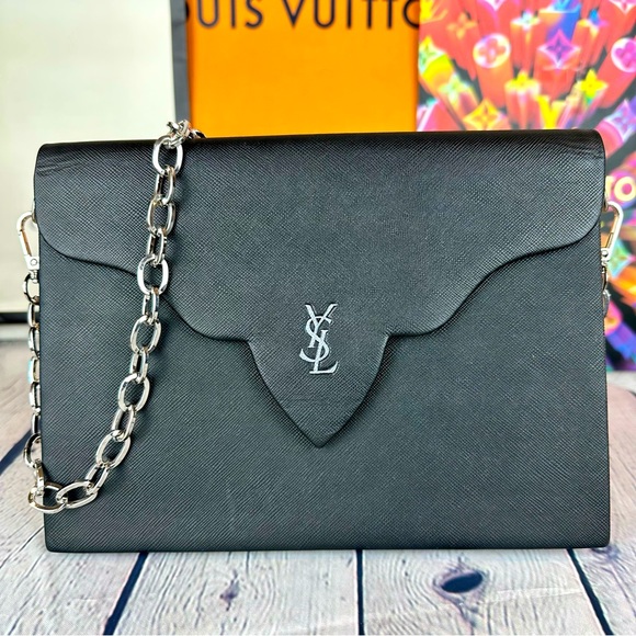 Yves Saint Laurent Handbags - YSL YVES SAINT LAURENT Black Leather Clutch Crossbody  CUSTOM